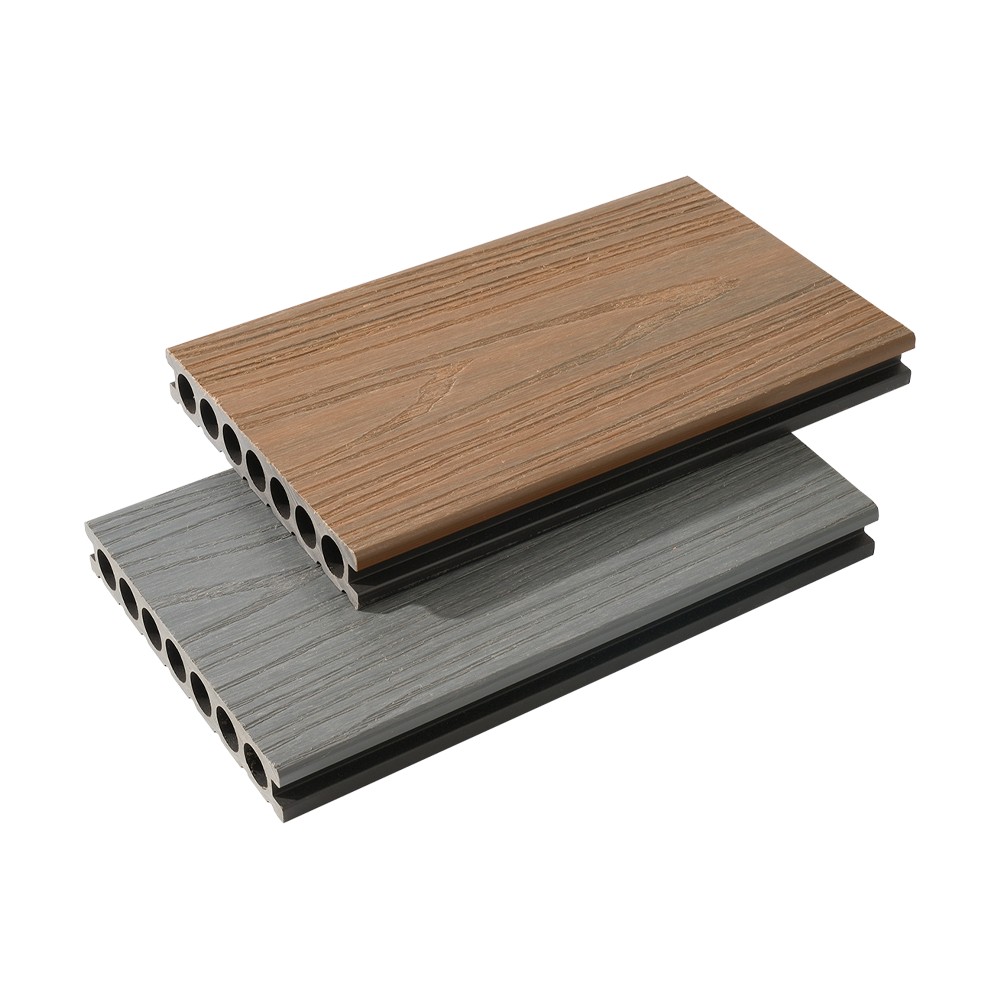 Decking WPC co-extrudé à sept trous (texture grossière sur un seul côté)